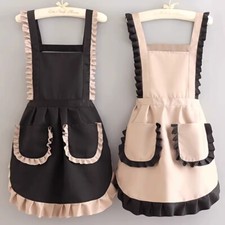 Cute Ruffle Apron Frilly Princess Style with Pocket Water Resistant Work Cooking