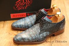 Jeffery West Blue Leather Derby Moc Croc Shoes Men's UK 6 US 7 EU 40 RRP £420
