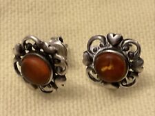 vintage silver amber earrings1/2 Inch X1/2 Absolutely Fabulous 