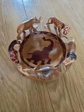 African Wooden Bowl With Carved Animals