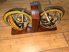 Vintage Astrolabe Bookends Wood Zodiac Zona