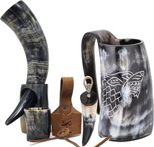 Viking Drinking Horn Mug Set - 6 Piece Collection 16 oz mug,shot glass, beer ope