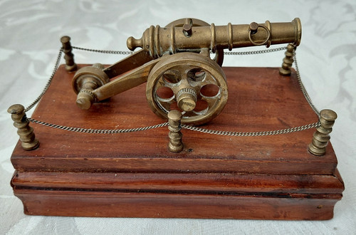 Vintage brass cannon wooden - cannon, on