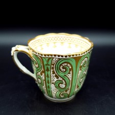 Antique China Cup possibly Samuel Alcock or Coalport Est. 1845-1860 green & gilt