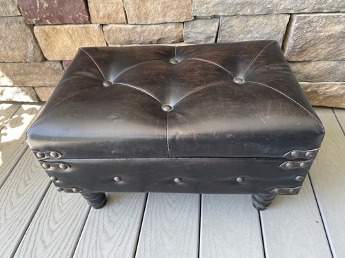 Brown leather storage ottoman - brown,