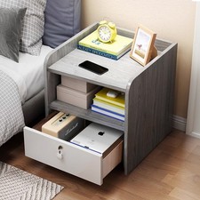 1 Drawer Bedroom Bedside Cabinet Furniture Storage Nightstand SideTable Lockable