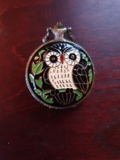Owl Pocket Watch With Enamel Owl (New Battery Fitted Vgc)
