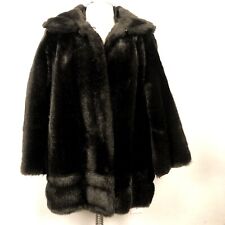 Vintage Faux Fur Jacket Dark Brown Black Womens Medium Mid Length Coat