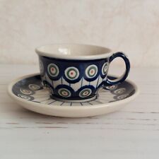 Boleslawiec Espresso Cup Saucer 100ml Handmade Polish Pottery Poland Peacock