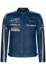 Mens Blue Leather Biker Jacket