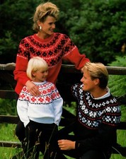 Fair Isle Family Yoke Sweater Knitting Pattern 26-44" DK Ladies Girls Men 1425