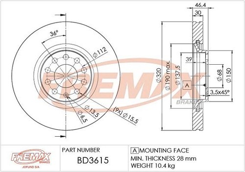 Brake disc fremax 3615 for - disc, bd-3615