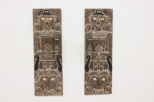 Pair asian vintage carved - pair, of