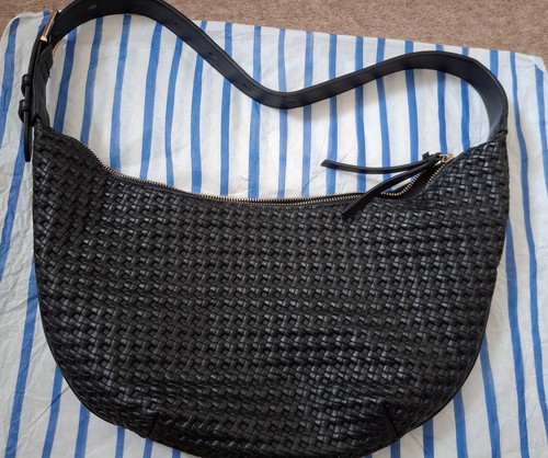 Black woven leather crescent - leather,