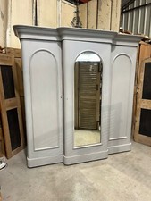 Painted Victorian Triple Breakfront Wardrobe With Large Mirror