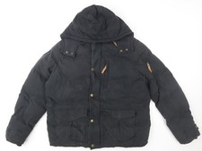 Fat Face Men's Black L Hooded Puffer Jacket Cotton Nylon Lined Winter Coat