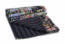 Cotton Vintage Bed Runner Paisley Blanket Twin Kantha Quilt Boho Bedspread