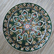 Handmade Turkish Iznik Pottery Wall Hanging Plate green floral 23cm 1993 CRACKED