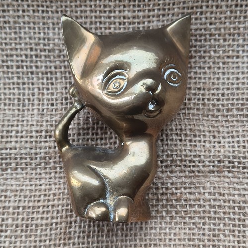 Brass cat figurine 5cm mid - figurine, 8.5cm