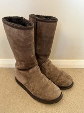 Ugg Australia Brown Suede Mid Calf Boots Side Zip Fur Lined Winter - Size UK 6.5