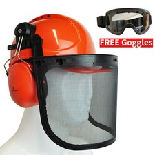 Chainsaw Helmet Safety Forestry Ear Defenders Metal Visor FREE Goggles