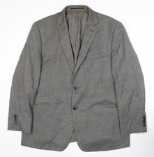 Fellini Men’s Grey Wool Blend Blazer Jacket 48 Regular Classic Herringbone