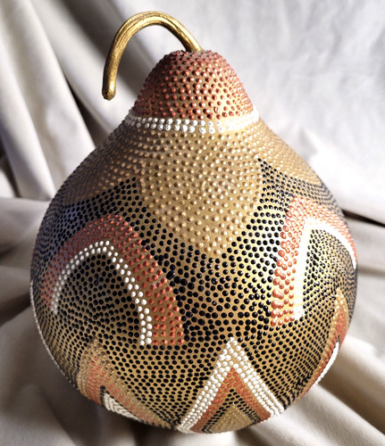 Hand painted gourd art signed - hand,