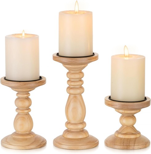 Wooden pillar candle holder - wooden,