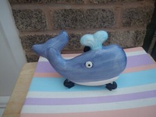 VINTAGE BUBBLE EFFECT HANDPAINTED WHALE WALL HANGING CERAMIC