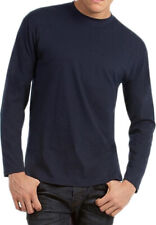 Mens Long Sleeve T-Shirt Cotton/Poly Plain Crew Round Neck Casual Tee Tops S-XL