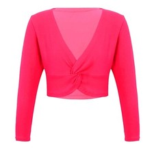 UK Girls Long Sleeve Knot Ballet Dance Wrap Tops Cardigan Shrug Dance Cover Up