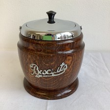 Vintage Wooden Biscuit Barrel / Ice Bucket with Ceramic Liner