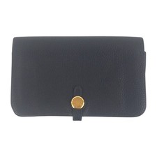 HERMES Dogon GM purse Long Wallet Unisex Black Gold Hardware Taurillon Clemence