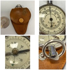 Vintage Collectible Foreign Opisometer Map Measure & Compass & Leather Case GC 