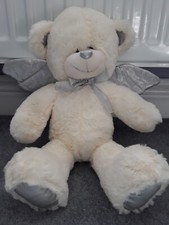 Cuddles Collection Winged Plush Soft Teddy - Cream With Silver Tone Detail- 13 "