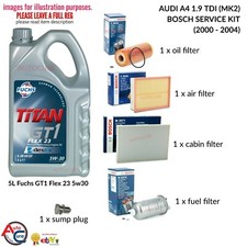 AUDI A4 1.9 TDI 00-04 BOSCH SERVICE KIT (MK2) DIESEL 5L FLEX 23 5W30 + 4 FILTERS