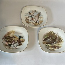 Vtg Enoch Wedgwood Tunstall Ltd pin tray set of three flying ducks and birds