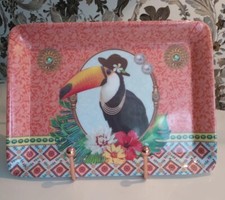 Toucan Wearing Hat Jungle Scene Sandwich Drinks Plastic Bar Tray (8.5'-6.5') VGC