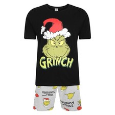 Mens The Grinch Short Pyjama Set Christmas PJ Night Wear Naughty & Nice Theme