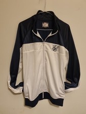 SikSilk Mens Large Full Zip Track Top Jacket White & Navy Blue great condition