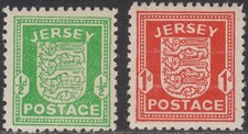 Jersey 1941-42 KGVI War Occupation ½d Bright Green + 1d Scarlet Mint cat £16