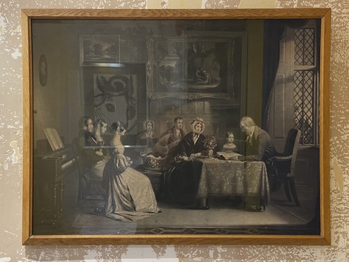 Victorian family steel etching - steel,