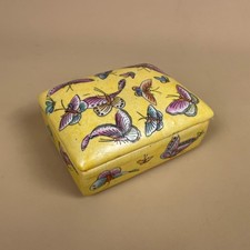 Oriental Box with Lid Hand Painted Butterfly Decorative Chinese Ceramic Pot
