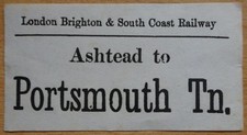 LB & SC Railway Luggage Label - Ashtead to Portsmouth Town