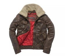 RRP £299.99 Superdry Limited Edition Tarpit Dark Brown Leather Jacket 