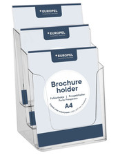Europel 3-Tier Leaflet Holder for 1/3 A4, Clear Acrylic Brochure Display Stand
