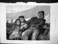 Antique Print First Voyage Ae Emslie Two Children Small Boat Fisherman 1878