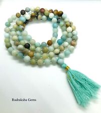 BUDDHIST AMAZONITE STONE OF IMPROVEMENT JAPA MALA 108+1 BEADS YOGA HINDU PRAYER
