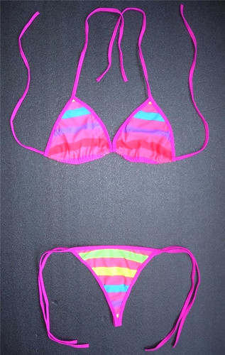 Sexy pink striped bikini - sexy, set