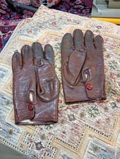 VINTAGE Classic Brown Leather Men's Driving Gloves 50's 60's Fur Lined Cuff  M/L